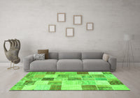 Machine Washable Patchwork Green Transitional Rug, wshcon1409grn