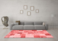 Machine Washable Patchwork Red Transitional Rug, wshcon1409red