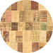 Round Patchwork Brown Transitional Rug, con1409brn