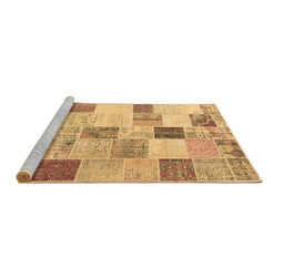 Sideview of Machine Washable Patchwork Brown Transitional Rug, wshcon1409brn