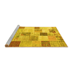 Sideview of Machine Washable Patchwork Yellow Transitional Rug, wshcon1409yw