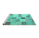 Sideview of Machine Washable Patchwork Turquoise Transitional Area Rugs, wshcon1409turq