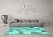 Machine Washable Patchwork Turquoise Transitional Area Rugs in a Living Room,, wshcon1409turq