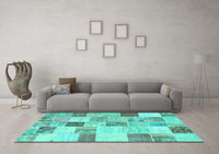 Machine Washable Patchwork Turquoise Transitional Rug, wshcon1409turq