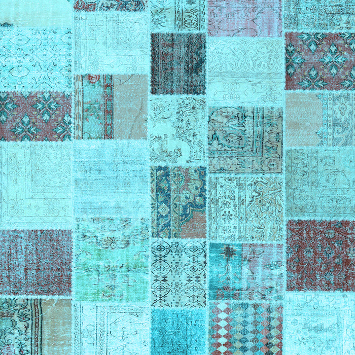 Machine Washable Patchwork Light Blue Transitional Rug, wshcon1409lblu