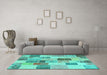 Machine Washable Patchwork Turquoise Transitional Area Rugs in a Living Room,, wshcon1410turq