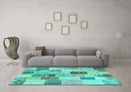 Machine Washable Patchwork Turquoise Transitional Area Rugs in a Living Room,, wshcon1410turq