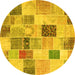 Round Machine Washable Patchwork Yellow Transitional Rug, wshcon1410yw