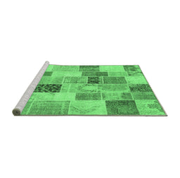 Sideview of Machine Washable Patchwork Emerald Green Transitional Area Rugs, wshcon1410emgrn