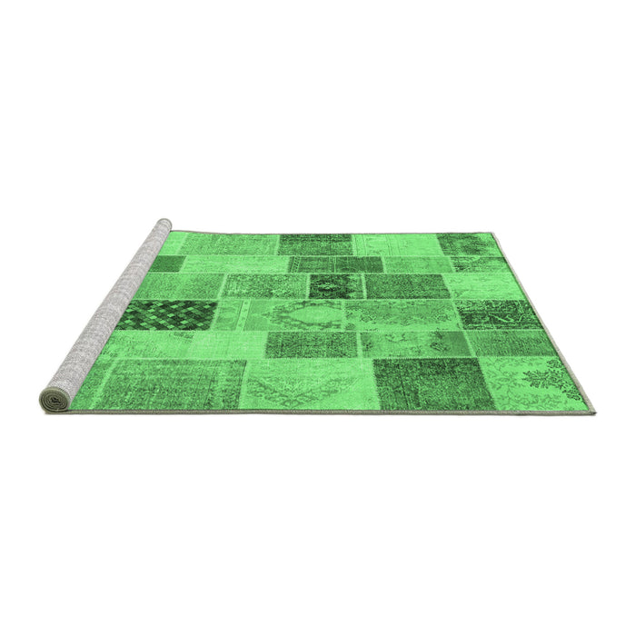 Sideview of Machine Washable Patchwork Emerald Green Transitional Area Rugs, wshcon1410emgrn