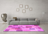 Machine Washable Patchwork Pink Transitional Rug, wshcon1410pnk