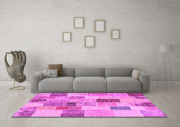 Machine Washable Patchwork Pink Transitional Rug in a Living Room, wshcon1410pnk
