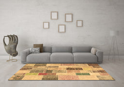 Machine Washable Patchwork Brown Transitional Rug in a Living Room,, wshcon1410brn