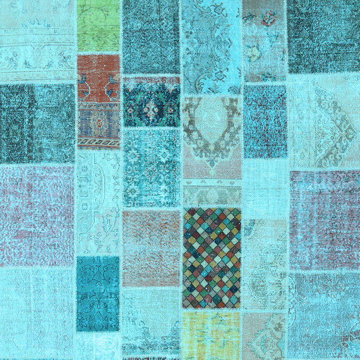 Machine Washable Patchwork Light Blue Transitional Rug, wshcon1410lblu