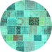 Round Machine Washable Patchwork Turquoise Transitional Area Rugs, wshcon1410turq