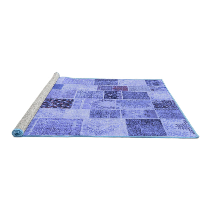 Sideview of Machine Washable Patchwork Blue Transitional Rug, wshcon1410blu