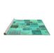 Sideview of Machine Washable Patchwork Turquoise Transitional Area Rugs, wshcon1410turq