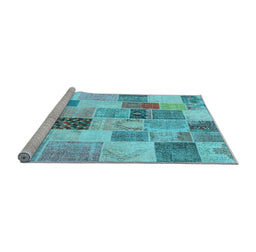 Sideview of Machine Washable Patchwork Light Blue Transitional Rug, wshcon1410lblu