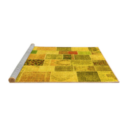 Sideview of Machine Washable Patchwork Yellow Transitional Rug, wshcon1410yw