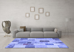 Machine Washable Patchwork Blue Transitional Rug in a Living Room, wshcon1410blu