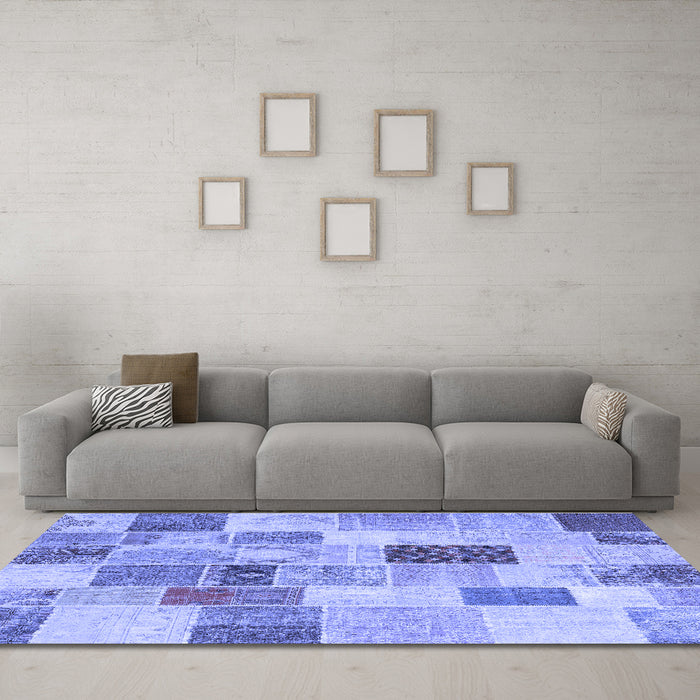 Machine Washable Patchwork Blue Transitional Rug in a Living Room, wshcon1410blu