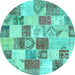 Round Patchwork Turquoise Transitional Rug, con1411turq