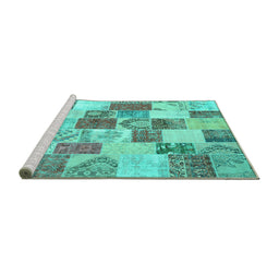 Sideview of Machine Washable Patchwork Turquoise Transitional Area Rugs, wshcon1411turq