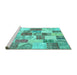 Sideview of Machine Washable Patchwork Turquoise Transitional Area Rugs, wshcon1411turq