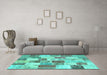 Machine Washable Patchwork Turquoise Transitional Area Rugs in a Living Room,, wshcon1411turq