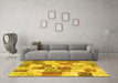 Machine Washable Patchwork Yellow Transitional Rug in a Living Room, wshcon1411yw