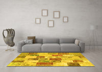 Machine Washable Patchwork Yellow Transitional Rug, wshcon1411yw