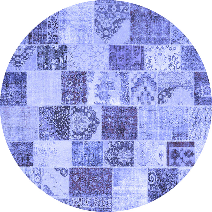 Round Machine Washable Patchwork Blue Transitional Rug, wshcon1411blu