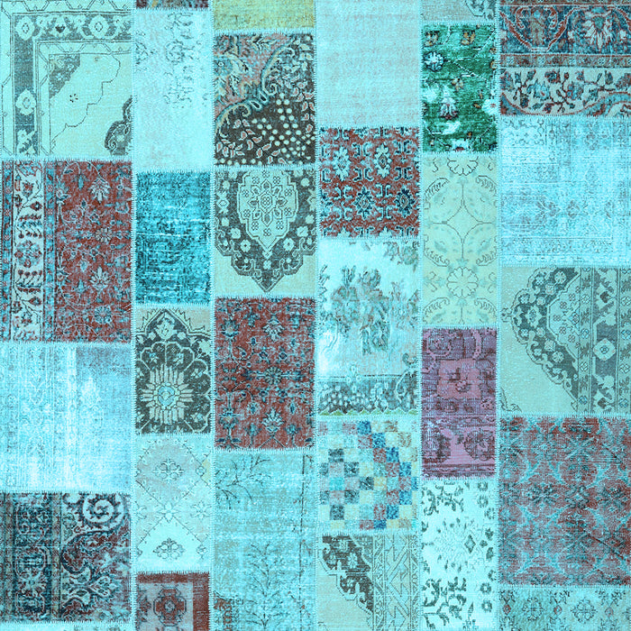 Machine Washable Patchwork Light Blue Transitional Rug, wshcon1411lblu