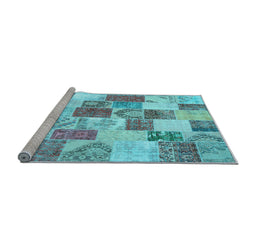 Sideview of Machine Washable Patchwork Light Blue Transitional Rug, wshcon1411lblu