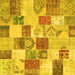 Square Machine Washable Patchwork Yellow Transitional Rug, wshcon1411yw