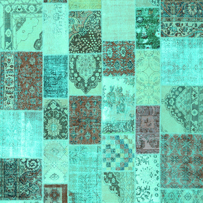 Machine Washable Patchwork Turquoise Transitional Area Rugs, wshcon1411turq