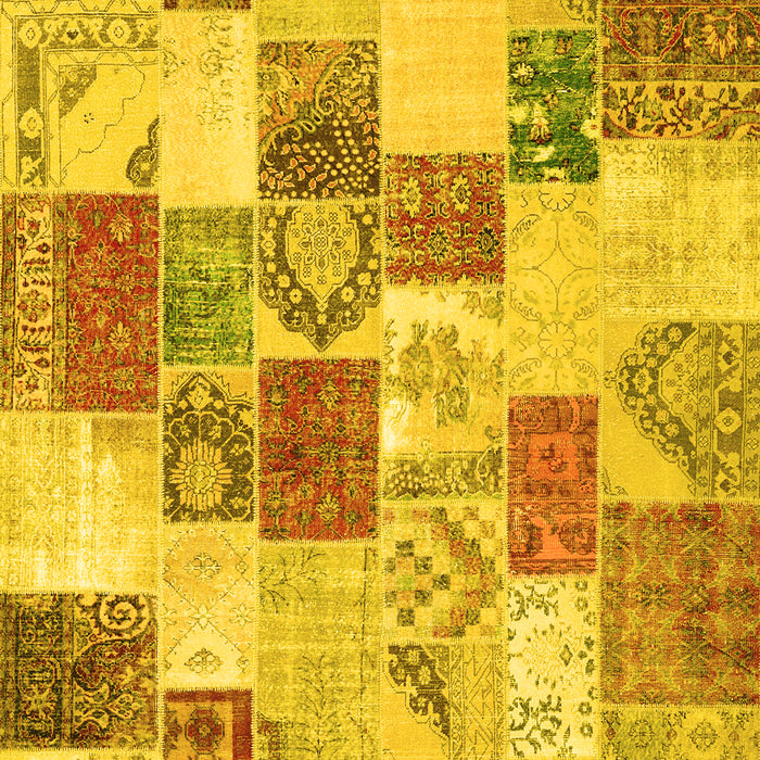 Machine Washable Patchwork Yellow Transitional Rug, wshcon1411yw