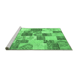 Sideview of Machine Washable Patchwork Emerald Green Transitional Area Rugs, wshcon1411emgrn