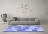 Machine Washable Patchwork Blue Transitional Rug, wshcon1411blu