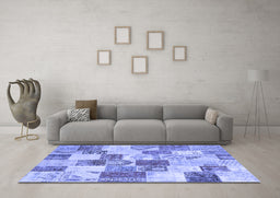 Machine Washable Patchwork Blue Transitional Rug in a Living Room, wshcon1411blu