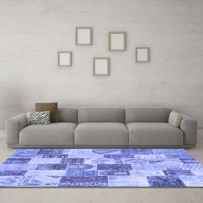 Machine Washable Patchwork Blue Transitional Rug in a Living Room, wshcon1411blu