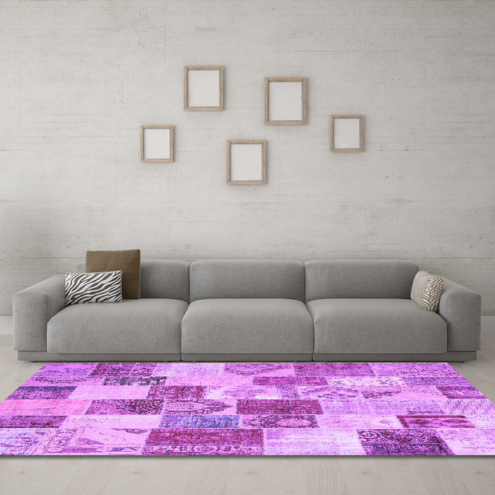 Machine Washable Patchwork Purple Transitional Area Rugs in a Living Room, wshcon1411pur