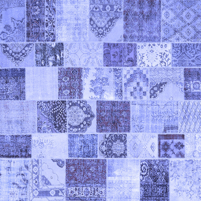 Square Machine Washable Patchwork Blue Transitional Rug, wshcon1411blu