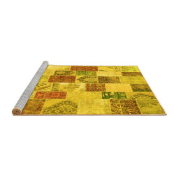 Sideview of Machine Washable Patchwork Yellow Transitional Rug, wshcon1411yw