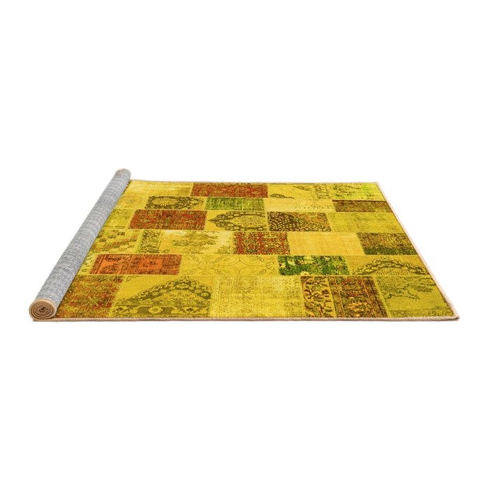 Sideview of Machine Washable Patchwork Yellow Transitional Rug, wshcon1411yw