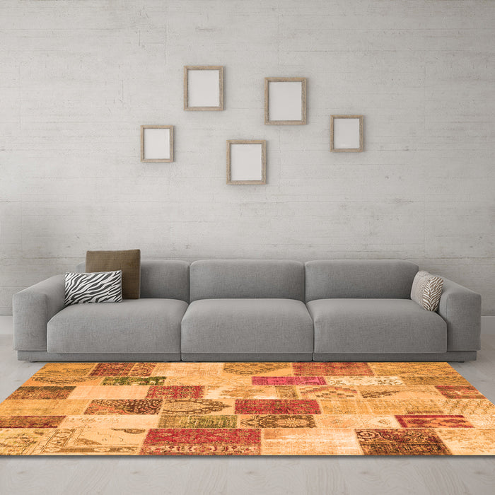 Machine Washable Patchwork Orange Transitional Area Rugs in a Living Room, wshcon1411org