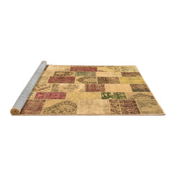 Sideview of Machine Washable Patchwork Brown Transitional Rug, wshcon1411brn