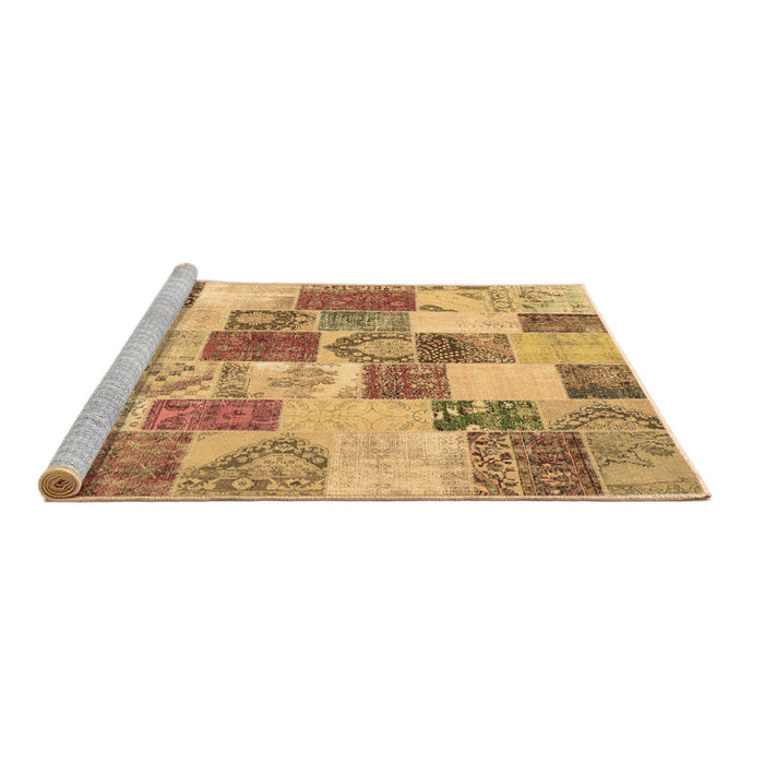 Sideview of Machine Washable Patchwork Brown Transitional Rug, wshcon1411brn