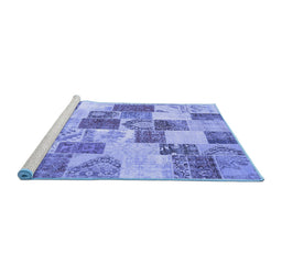 Sideview of Machine Washable Patchwork Blue Transitional Rug, wshcon1411blu