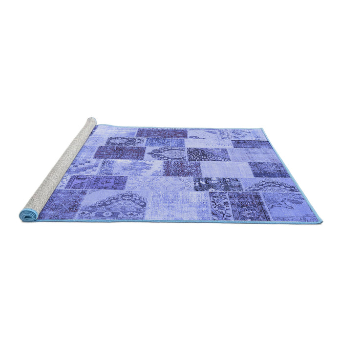 Sideview of Machine Washable Patchwork Blue Transitional Rug, wshcon1411blu